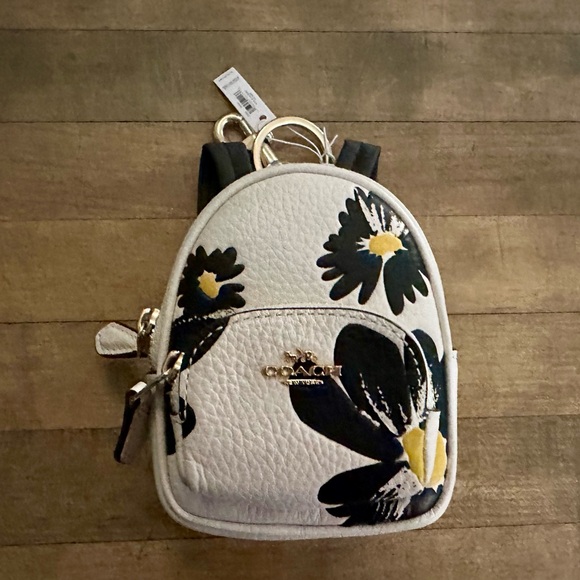 Coach Mini Court Backpack Keychain Fob Bag Charm With Floral Print - Picture 10 of 13